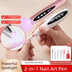 BEAUTYLADIES Cordless Nail Drill Machine 2-In-1 6 Grinding Head UV Nail Polish Remover Nail Polisher Tools 5 Speed Electric Nail Drill Household