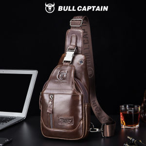 BULLCAPTAIN Leather Chest Bag Mens Casual Retro Three-layer Storage Outdoor Sports Anti-theft Messenger Bag