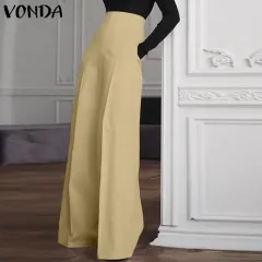 VONDA Women Short Sleeve Elegant Party Wide Leg Jumpsuits Vintage Printed  Playsuits Palazzo (Western Fashion)