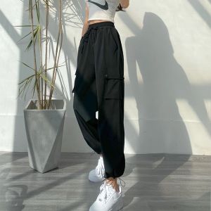 (CLE) Alisa Sonya Overalls Womens Nylon Straight Loose High Waiste Slim Casual Wide Leg Pants