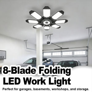 High Brightness 20000LM LED Garage Ceiling Light 200W Deformable Shop Lamp 8 Foldable Panels 6500K Daylight E26 E27 Standard Base For Workshop Utility Room Attic