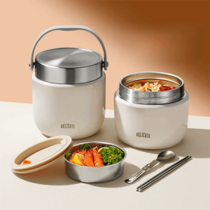 KAWAII BOX 304 Stainless Steel Insulated Lunch Bucket Double-layer with Spoon Thermal Food Container Durable Large Capacity Vacuum Pot Office Worker
