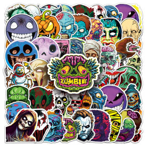 50pcs Creepy Cartoon Ghost Face Skull Horror Stickers For Laptop Water Bottle Luggage Skateboard Waterproof Graffiti Decals