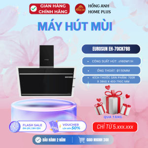 Máy hút mùi kính vát Eurosun EH 70CN78B inox cao cấp công suất 980m3h rộng 70cm hiện đại