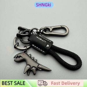 SHNGki Motorcycle Decoration Accessories Little Dinosaur Car Keychain Single Leather Woven Rope Metal Keychain Handbag Pendant
