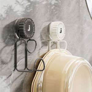 MYTHIS Strong Suction Cup Hooks Stainless Steel Rotatable Bathroom Storage Rack Durable Wall-mounted Washbasin Hook