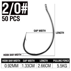 50Pcs/Boxed High Carbon Steel Fish Hooks 1# 1/0# 2/0# Fishing Tackle 8003 Wacky Worm Fishhooks with Barbs Offset Circle Hooks