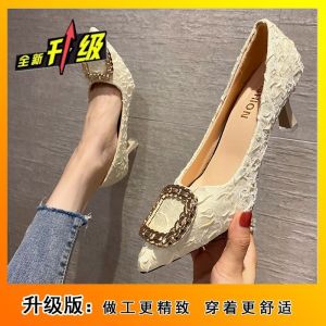 Free Shipping Elegant Pointed-Toe High Heels For Women Featuring A Fashionable Pleated Design Square Buckle Detail Shallow Opening And A Slender Stiletto Heel – A New Style