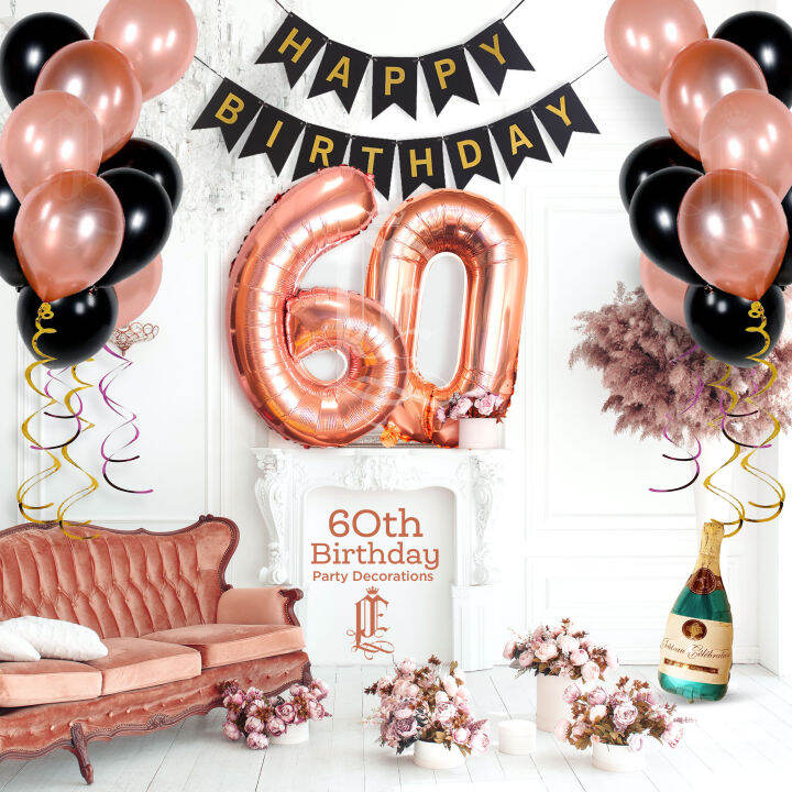 25pcs 60th Birthday Party Balloon Decorations Set Happy Birthday Banner ...