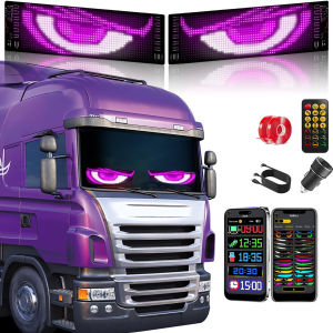 1/2 PCS Led Devil Eyes For Car TruckMonster Eye For TricycleSmart RGB Led Matrix Panel with Remote Control DIY Programmable Bluetooth App Control Scrolling LightSuitable for Cars and SUVs