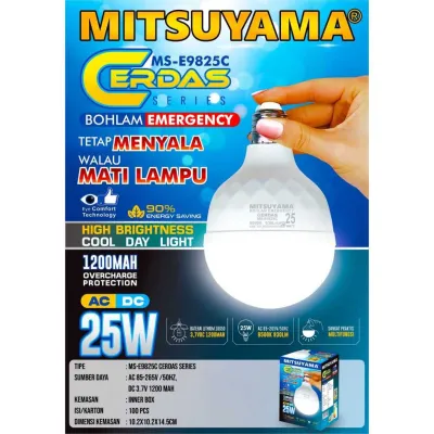 LAMPU/BOHLAM LED EMERGENCY MITSUYAMA 35WATT MS-E9835C CERDAS SERIES - OTOMATIS MENYALA SAAT MATI LAMPU CAHAYA TERANG