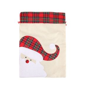 PELLETIZING Large Christmas Gift Bag Luxury Plaid Applique Linen Packing Bag Candy Bag Embroidered Christmas Handbag Home