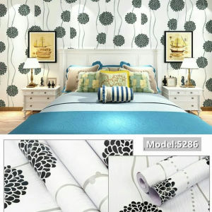 Wallpaper Dinding Motif Polkadot Hitam Putih Ukuran Panjang 8Meter x Lebar 45Cm