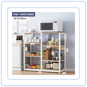 Kitchen Rack with Basket Multi-Purpose Trolley Vegetable Fruit Storage Organizer