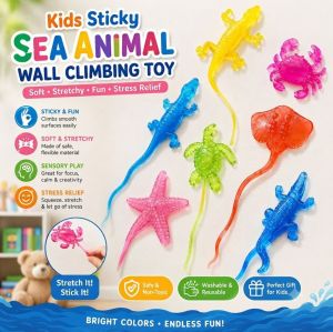 Kids Sticky Sea Animal Wall Climbing Toy Soft Stretchy Sensory Fidget Stress Relief