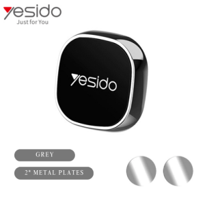 YESIDO Universal Magnetic Car Phone Holder with Metal Plates GPS Mount Dashboard Stand for iPhone/Samsung/Xiaomi - Grey