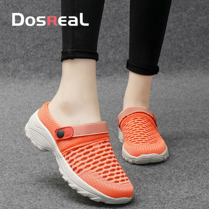 DOSREAL Women's Summer Slip Ons Sandals Large Size 35-42 Thick-soled Mesh  Breathable Half Slippers for Women Wedge Sandals Walking Shoes Lazada PH