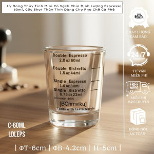 Bộ 2 Cốc Đong Thủy Tinh Mini 60ml Dụng Cụ Barista Ly Shot Có Vạch Chia Espresso/Ristretto Chính Xác