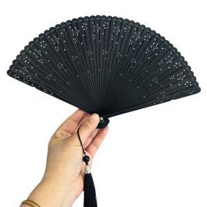 NHG Sakura Folding Bamboo Fan Solid Color Portable Elegant Handheld Fans Photography Props with Tassel Womens Folding Fan Home Decoration