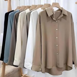 Kemeja Polos Korean Style Wanita - Atasan Stylish Shakila Twill By Azka Collection