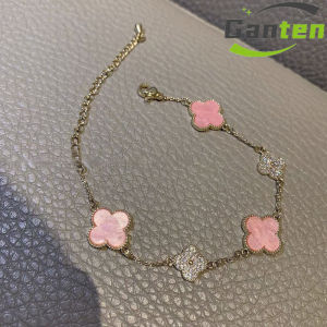 Ganten🍎Gelang Empat Daun Semanggi Gelang Mewah Ringan Gelang Bunga Zirkon Ceruk COD