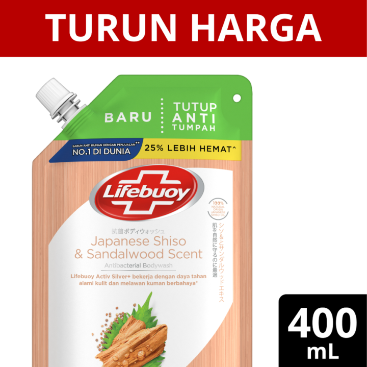 Lifebuoy Sabun Mandi Sabun Cair Antibakteri Shiso & Sandalwood Soft On Skin 400 Ml