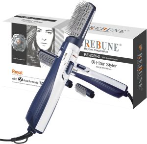 REBUNE RE-2025-2 Blue 1200 Watts Hot Air Styler 3 in 1 One Step Hair Styler Negative Ion Electronic Dryer Hair Straightener & Curler Brush