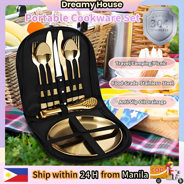Stainless Steel Picnic Utensils Set Outdoor Camping Mess Kits with Storage  bag 9 PCS Portable Picnic Cutlery Set with Knife Fork Clip Spoon Plate  Reusable Travel Cutlery Set - Lazada | Lazada PH