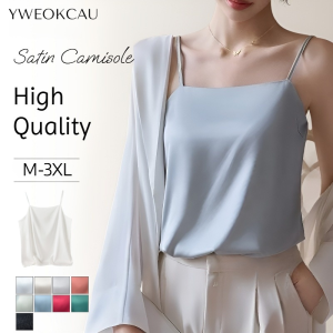 [YWEOKCAU]Satin Tank Top Womens Summer Thin Silk Loose Camisole Spaghetti Strap Satin Cami Basic Crew Neck Silky Camis Sleeveless Tops