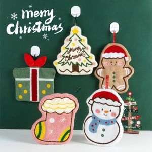 MYTHIS Coral Fleece Christmas Hand Towel Cartoon Snowman Absorbent Wipe Cloth Cute Quick-drying Bathroom Hand Cloth