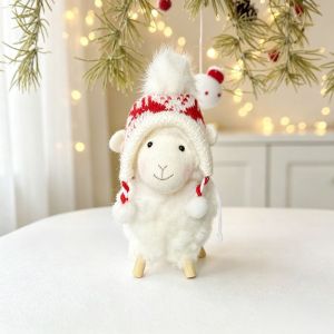 HULEQQI Creative Sheep Doll Cute Scarf Hat Little Lamb Hanging Pendant Mini Curly Fur New Year Xmas Decoration Christmas