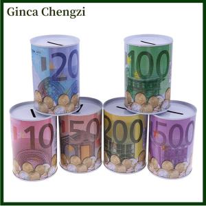 Ginca กระปุกออมสินรูปทรงกระบอกที่ปลอดภัยสำหรับใส่เหรียญกระปุกออมสินยูโรดอลลาร์