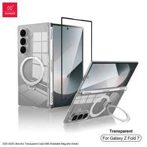 XUNDD For Samsung Z Fold 7 6 5 Case Luxury Casing Transparent Phone Cover With Rotatable Holder With Screen Protector