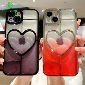 FLOVEME Luxury Plating Gradient Heart Phone Case For iPhone 14 13 12 11 Pro Max 14 Plus Lens Protection All-inclusive No Yellowing Anti-fall Soft TPU Shockproof Back Cover For iphone 14 13 12 11