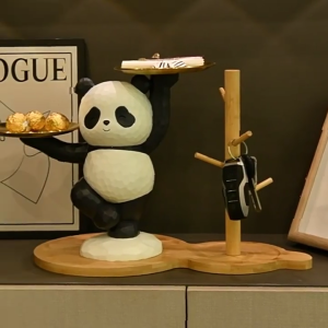 Cartoon Panda Statue Key Storage Tray Unique Resins Animal Sculpture Organizers Home Decors for Entryway Living Room