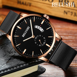 BELUSHI men watch Quartz Waterproof Calendar Shock Resistant Luxury Holiday gift Mineral glass Metal strap [532]