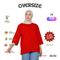 Baju Kaos Polos Oversize Hijab Combed 24s Katun Tangan 7/8 Atasan Wanita Merah Cabe Size M-XXL Kasual. 