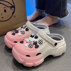 Cross Gradient Black Sandals for Women Korean Fashion Cave Shoes EVA Hole Shoes Outdoor Non-slip Slippers for Girls