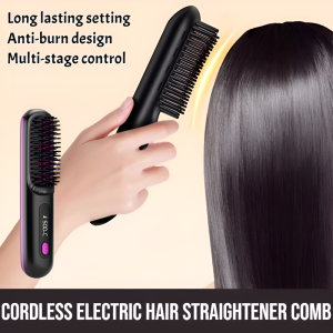 Portable Straightening And Curling Cordless Electric Hair Straightener Comb Rechargeable Cordless Negative Ion Comb