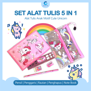Tempat Pensil 2 in 1 Alat Tulis Set Anak Zipper Pouch Karakter Kartun Lucu
