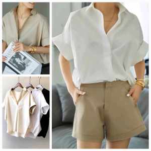 Minimalist V Neck Blouse Top Women
