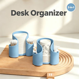 2in1 Storage Box Cotton Pad Dental Floss QTips Holder Multi-function Swabs Dispenser Bathroom Storage Organizer for Cotton Pad QTips Paper Cup Floss