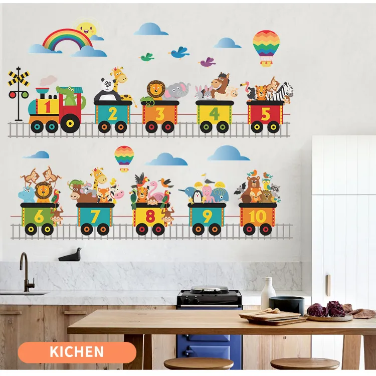 Cartoon Animals Numbers Train Wall Stickers 123 Wall Decals Peel and Stick  Removable Wallpaper for Kids Nursery Bedroom Living Room Decoration Jungle 