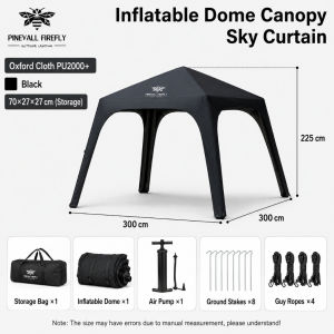 PINEVALL FIREFLY Outdoor Camping Dome Tent Outdoor Dome Tent Camping Portable Black Tent Shelter with Zipper Door Cloth Window Screen Set