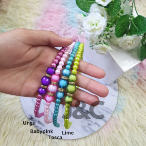 J&C Bando mutiara manik kristal mote putih dan warna warni dewasa dan anak