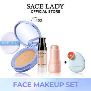 SACE LADY Waterproof Compact Powder +Long Lasting Concealer +Shimmer Glow Highlighter Stick Multi Face Makeup Kit