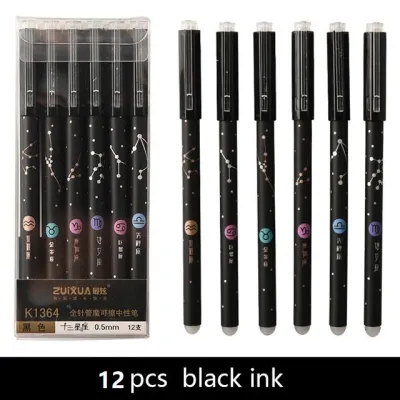 12pcs/set Constellation Pattern Erasable Gel Pen 0.5mm Black Blue Ink