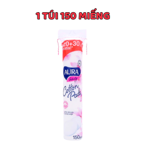 Bông Tẩy Trang Cotton AURA - 150 Miếng dùng để tẩy trang thoa nước hoa hồng cực kỳ tiện dụng và vệ sinh.