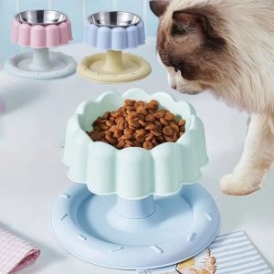 JPTD Non-Slip Base Pet Stainless Steel Bowl Elevated Design Cake Shape Detachable Pet Bowl Cute Cartoon Anti-Ant Design Bowl For Cats Dogs