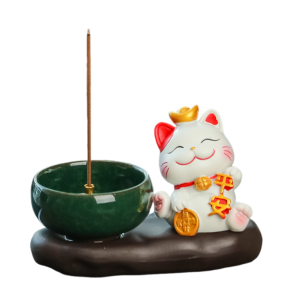REGISTR Creative Lucky Cat Incense Burner Chinese Style Traditional Tea Table Oraments Multifunctional Zen-like Incense Stick Holder Indoor